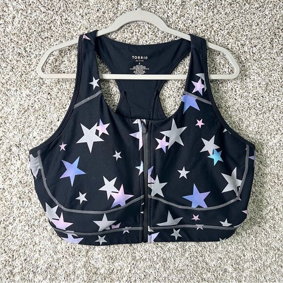 Torrid Sports Bra Women’s 3X Active Star Print Zip Front Longline Low-Impact - Picture 1 of 5